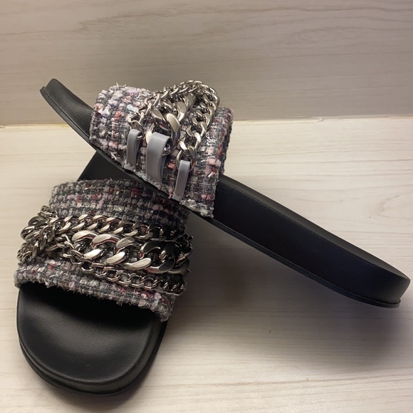 Guess Salema Flat Sandals Grey/Pink Silver Chains nice and Comfy Sz 8 Brand New - Picture 3 of 8